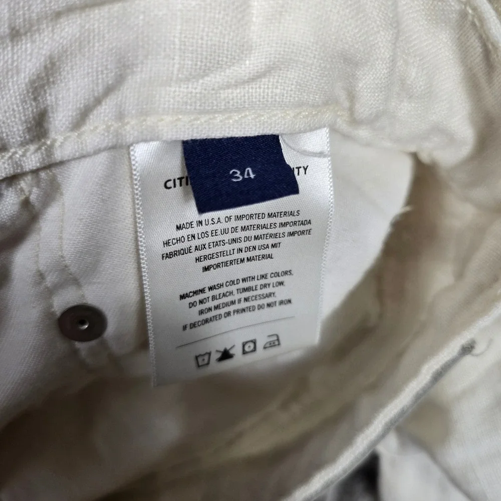 Citizens of Humanity Mens 34 Linen Wide Leg Pants Cream Drawstring 2144-1761 USA